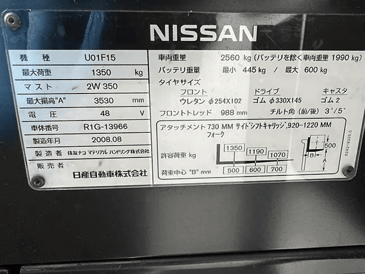 日産 U01F15 サイドシフト付／1.5t